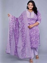 Women's Plus Size Cotton Printed Kurta Pant Set with Dupatta, Purple