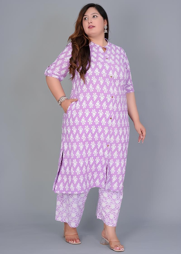 Women's Plus Size Cotton Printed Kurta Set, Purple