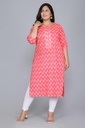 Women's Plus Size Cotton Printed Straight Kurta, Pink