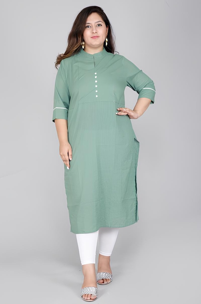 Women's Plus Size Cotton Printed Straight Kurta, Green