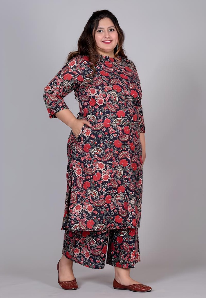 [KUR058.1] Women's Plus Size Cotton Printed Kurta Set, Multicolor (3XL)