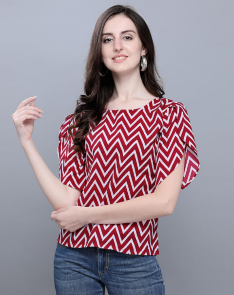 [WES150.1] Women's Crepe Printed Top, Red (S)