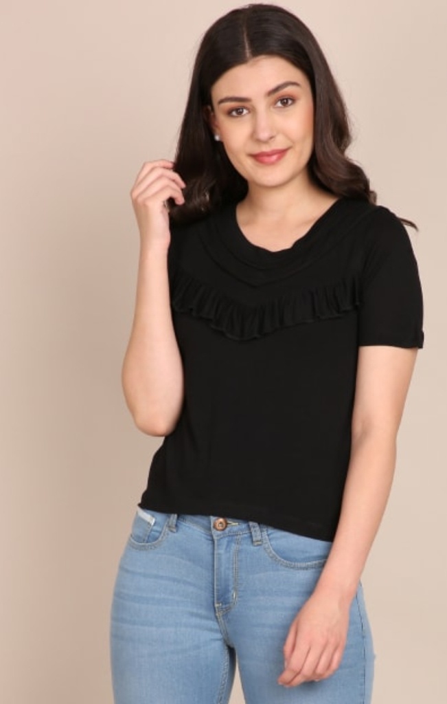 [WES119.1] Women's Viscose Rayon Solid Top, Black (S)