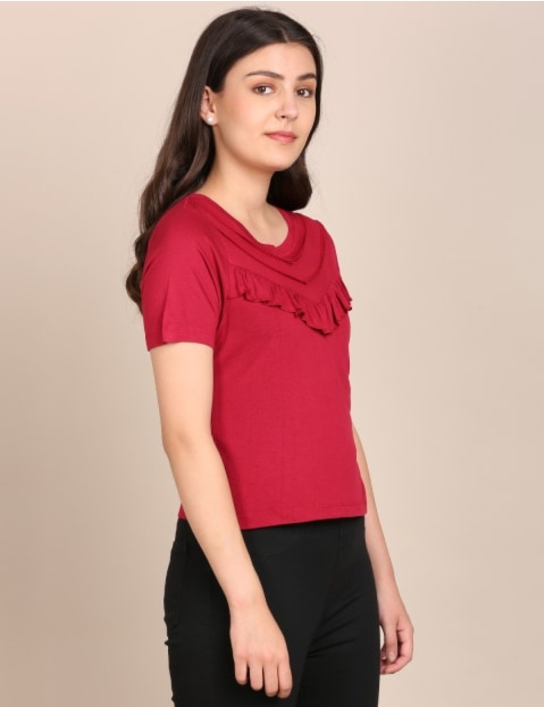 [WES120.2] Women's Viscose Rayon Solid Top, Red (M)