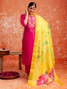 Women's Silk Blend Straight Kurta Pant Set with Dupatta, Pink