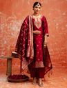 Women's Silk Blend Straight Kurta Pant Set with Dupatta, Maroon