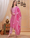 Women's Cotton Printed Kurta Set with Dupatta, Pink
