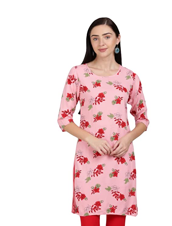 [KUR022.1] Women's Cotton Printed Kurta, Pink (S)