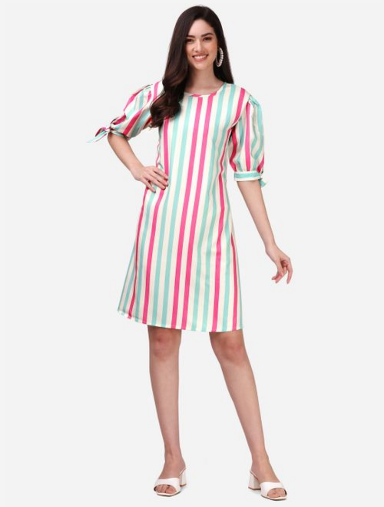 [DRE017.1] Women's Polyester Striped Sheath Dress, Multicolored (S)