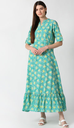 Women's Cotton Printed A Line Kurta, Green
