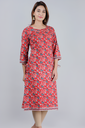 Women's Cotton Printed Straight Kurta, Red