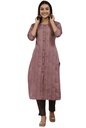 Women's Cotton Striped Straight Kurta Set, Purple