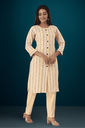 Women's Cotton Striped Straight Kurta Set, Yellow