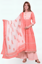 Women's Cotton Printed  A - Line Kurta Set with Dupatta, Pink