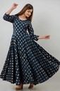 Women's Rayon Printed Anarkali Kurta, Blue 6 Meter Flairs