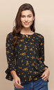 Women's Crepe Printed Top, Black