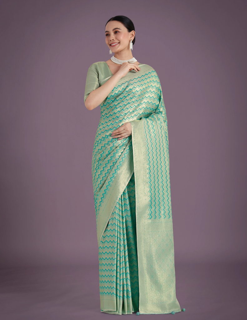 Women's Banarasi Silk Zari Saree, Green