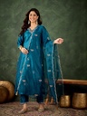 Women's Silk Blend Straight Kurta Pant Set with Dupatta, Blue