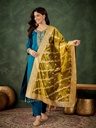 Women's Silk Blend Straight Kurta Pant Set with Dupatta, Blue