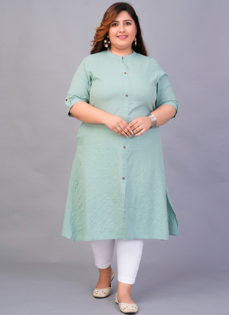 Women's Plus Size Cotton Printed Straight Kurta, Green