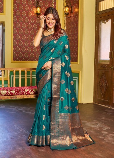 Women's Banarasi Silk Blend Saree, Green