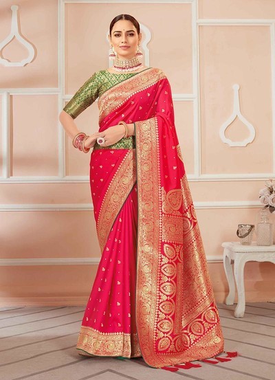 Women's Banarasi Silk Blend Saree, Magenta