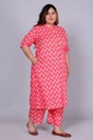 Women's Plus Size Cotton Printed Kurta Set, Pink