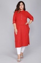 Women's Plus Size Cotton Printed Straight Kurta, Red