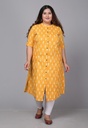 Women's Plus Size Cotton Printed Straight Kurta, Yellow