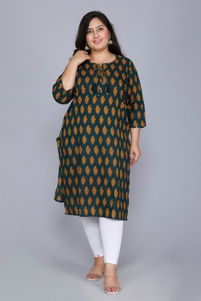 Women's Plus Size Cotton Printed Kurta, Dark Green