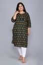 Women's Plus Size Cotton Printed Kurta, Dark Green