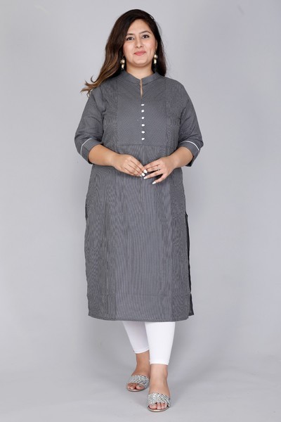 Women's Plus Size Cotton Printed Straight Kurta, Grey