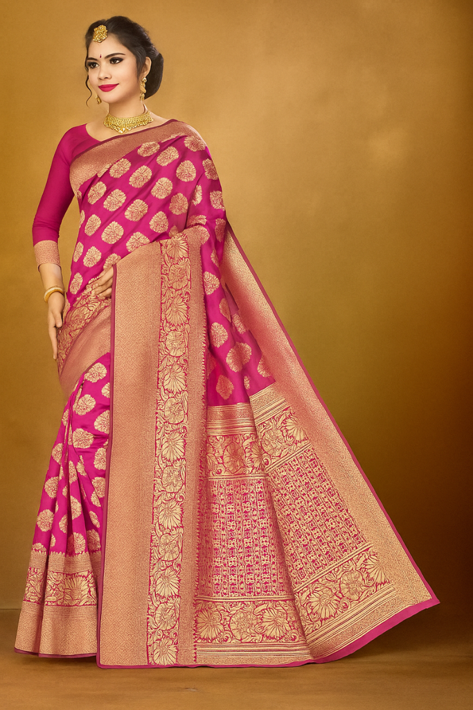 Women's Banarasi Silk Blend Saree, Pink