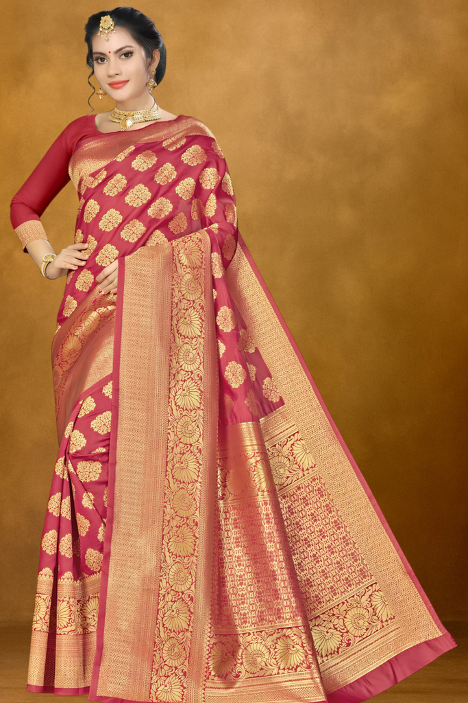 Women's Banarasi Silk Blend Saree, Red