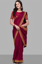 Women's Silk Embroidered Border Plain Saree, Maroon