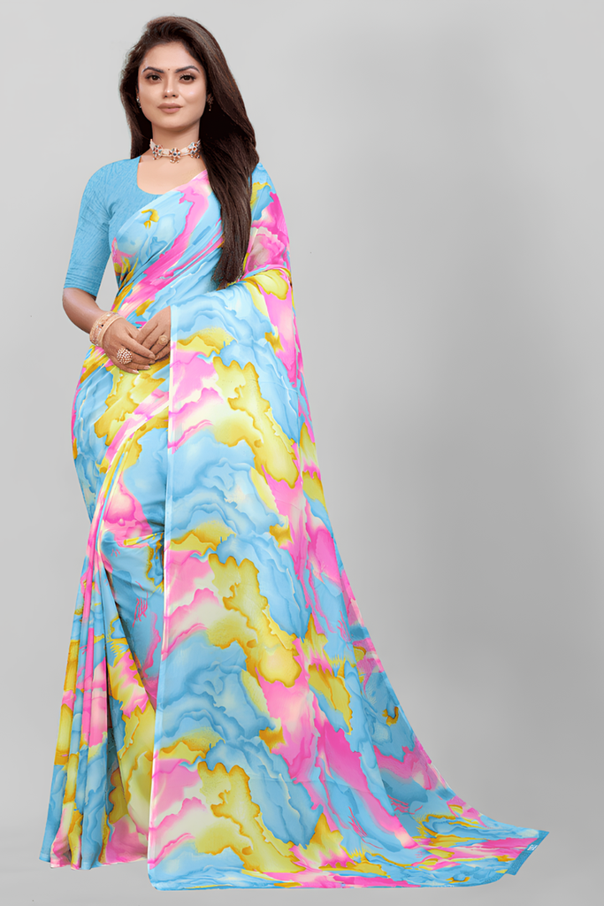 Women's Georgette Printed Saree, Multicolored