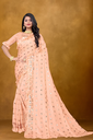 Women's Silk Blend Sequined Ruffle Saree, Peach