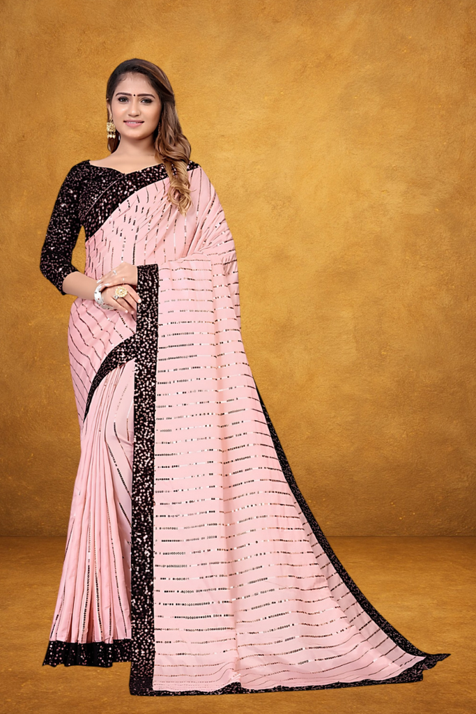 Women's Silk Blend Sequined Saree, Pink