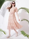 Women's Georgette Printed Fit & Flare Midi Dress, Peach