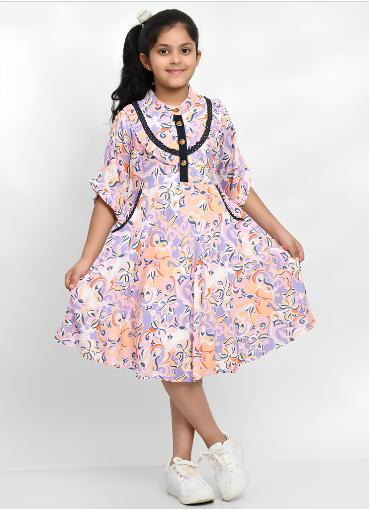 [GDRE006.2] Girl's Cotton Floral Printed Dress (8-9 Years)