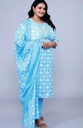Women's Plus Size Cotton Printed Kurta Pant Set with Dupatta, Blue